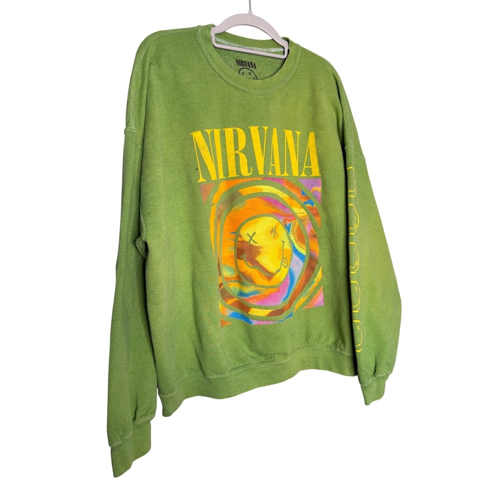 Nirvana lime green graphic smiley‎ print cewneck sweater oversized